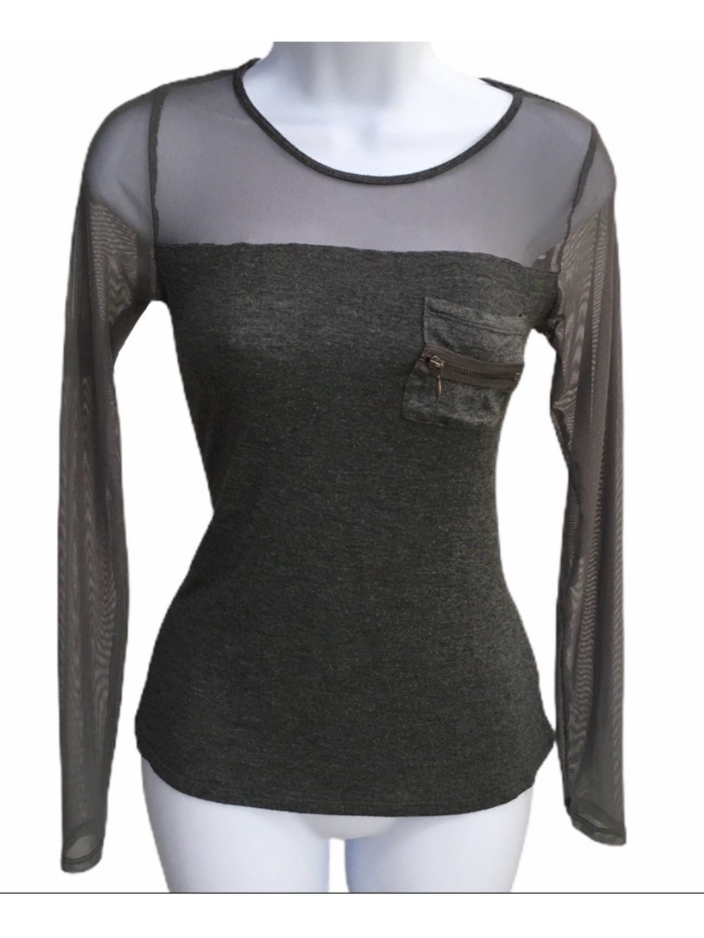 Glitz Grey Mesh Pocket Tee Top